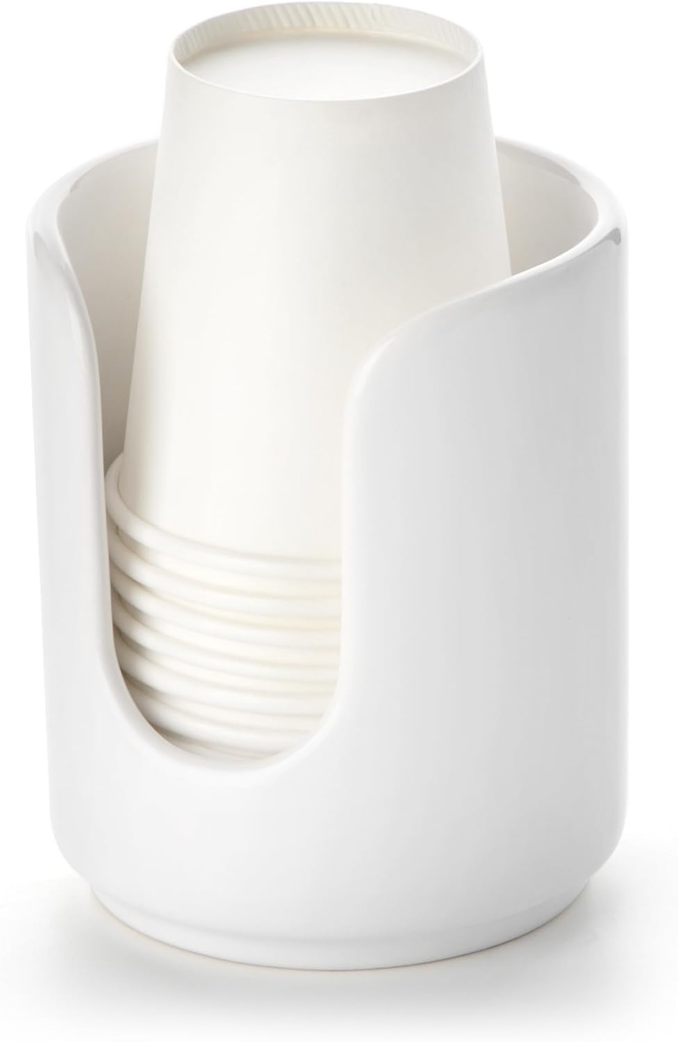 3 oz Original Ceramic Bathroom Cup Dispenser with 5 PLA Paper Cups, Bathroom Essential Accessories for Mouthwash Holder on Vanity Countertops (1 Pack, White)