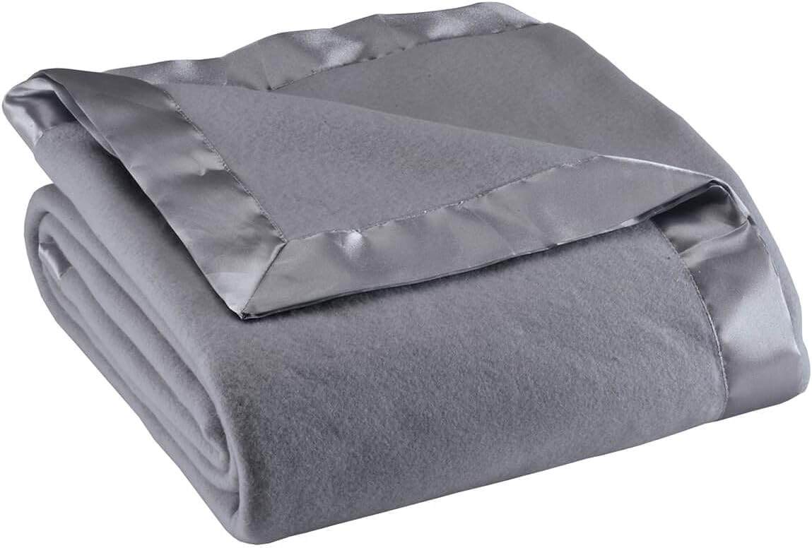 OakRidge Satin Fleece Blanket, Full/Queen, Twin or King Size – 100% Polyester Lightweight Fabric and Cozy Satin Binding Edges in Tightly Folding Travel Blanket, Grey