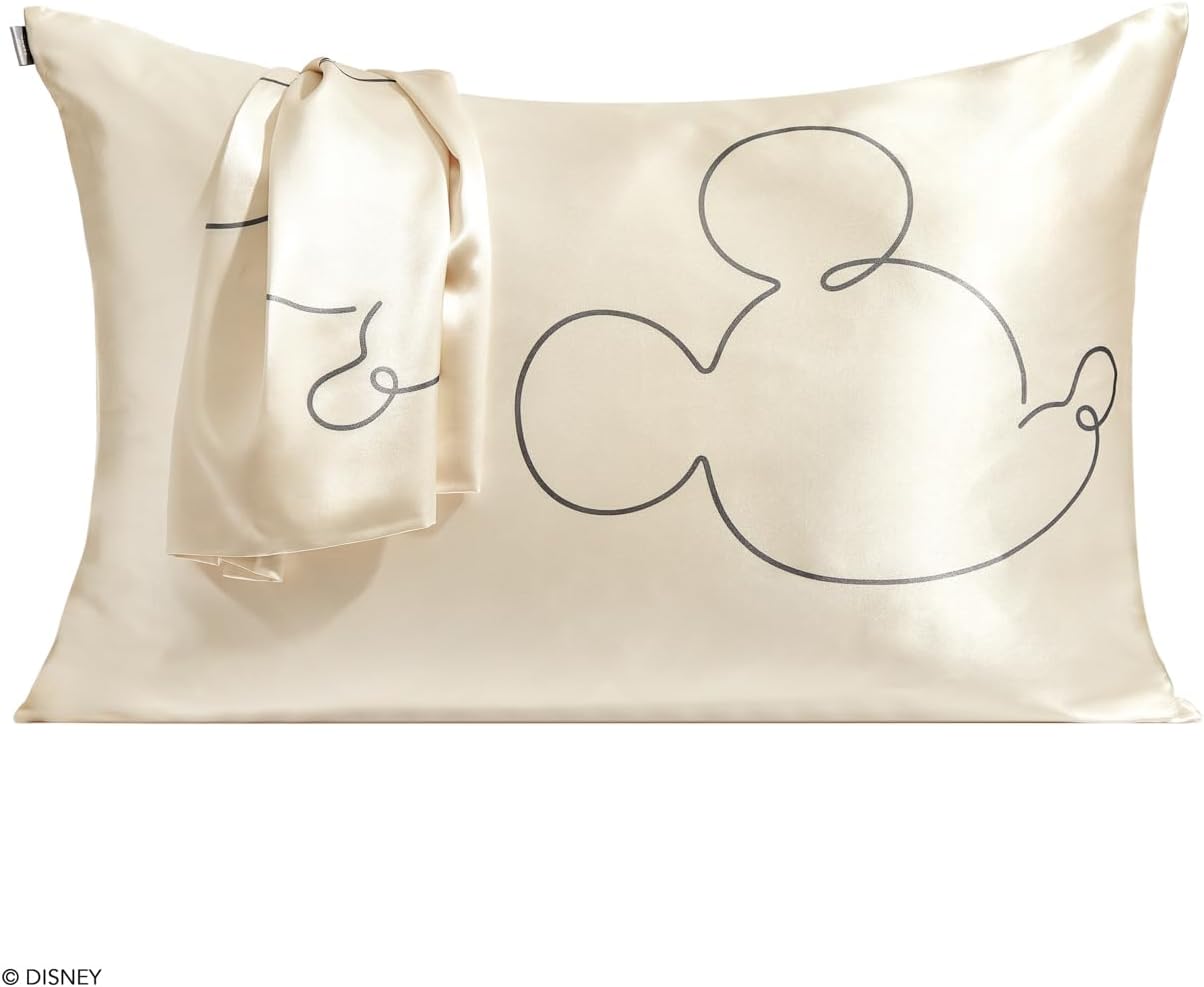 Kitsch & Disney Mickey Mouse Satin Pillowcase with Zipper Softer Than Silk, Cooling Pillowcase for Hair & Skin, Wrinkle-Free, Washable, Queen/Standard (19x26)