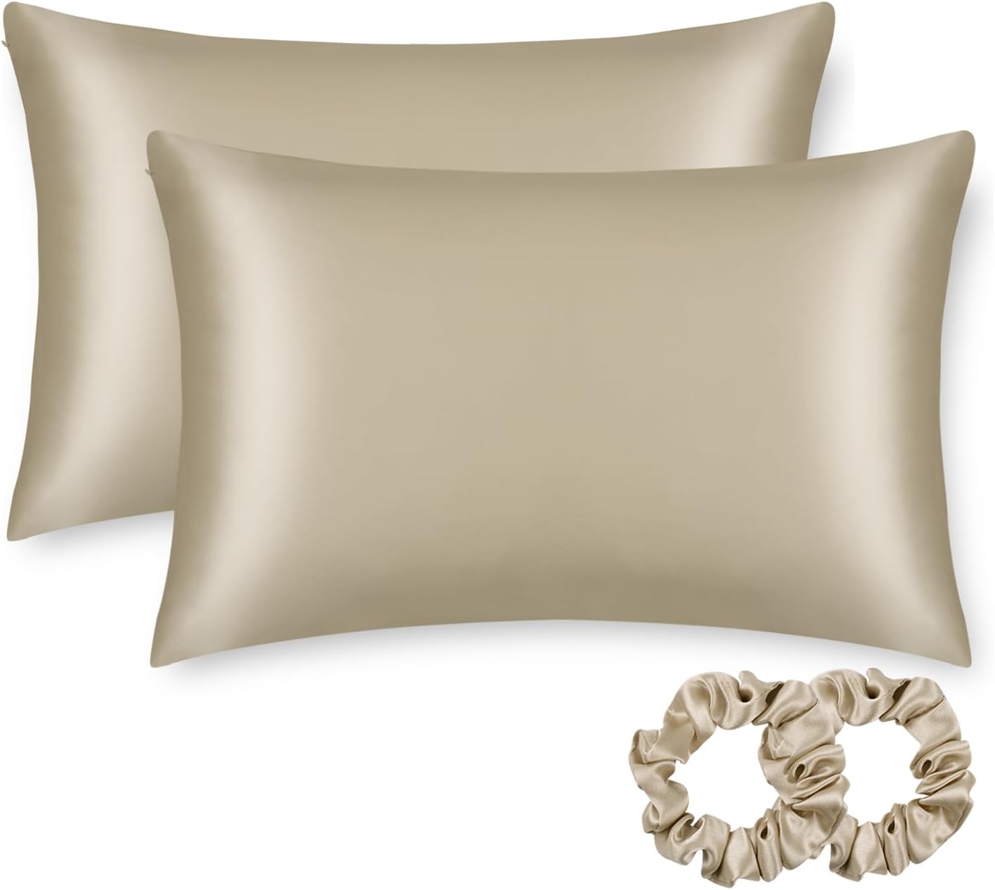 ALASKA BEAR Silk Pillowcase for Hair and Skin, Set of 2 Pure Genuine 22 Momme Mulberry Silk Pillow Cases King Size for Bliss Sleep Better Than Poly Satin, Zipper Closure(2pc, Beige)