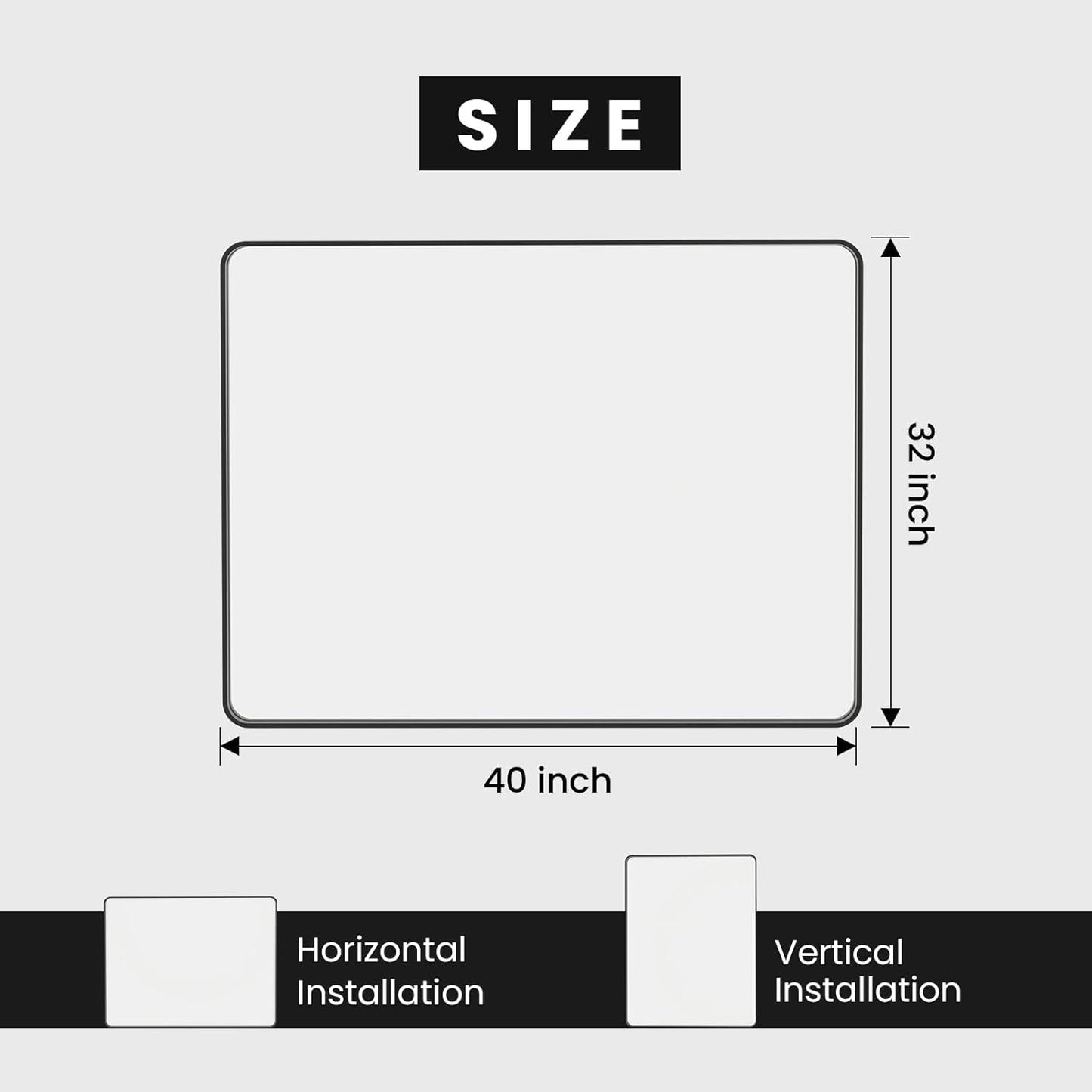 40X32 Inch Black Bathroom Mirror, Black Metal Framed Mirror for Wall, Rounded Rectangle Matte Bathroom Vanity Mirror with Tempered Glass, Anti-Rust, Horizontal/Vertical