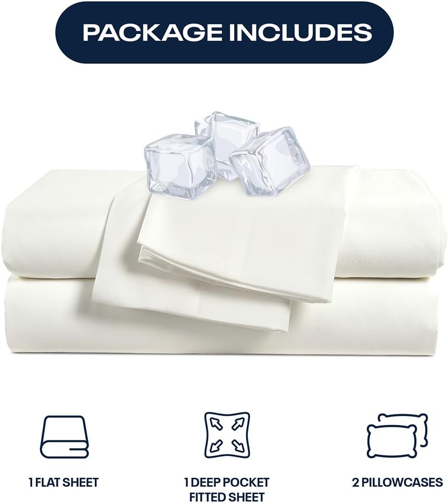 Reebok Queen Sheet Set from Tencel Eucalyptus - Soft, Cooling & Breathable for Hot Sleepers, Deep Pocket Up to 17 Inches, 4Pc Hotel Luxury Bedding Set, Bedsheet & Pillowcases (White, Queen)