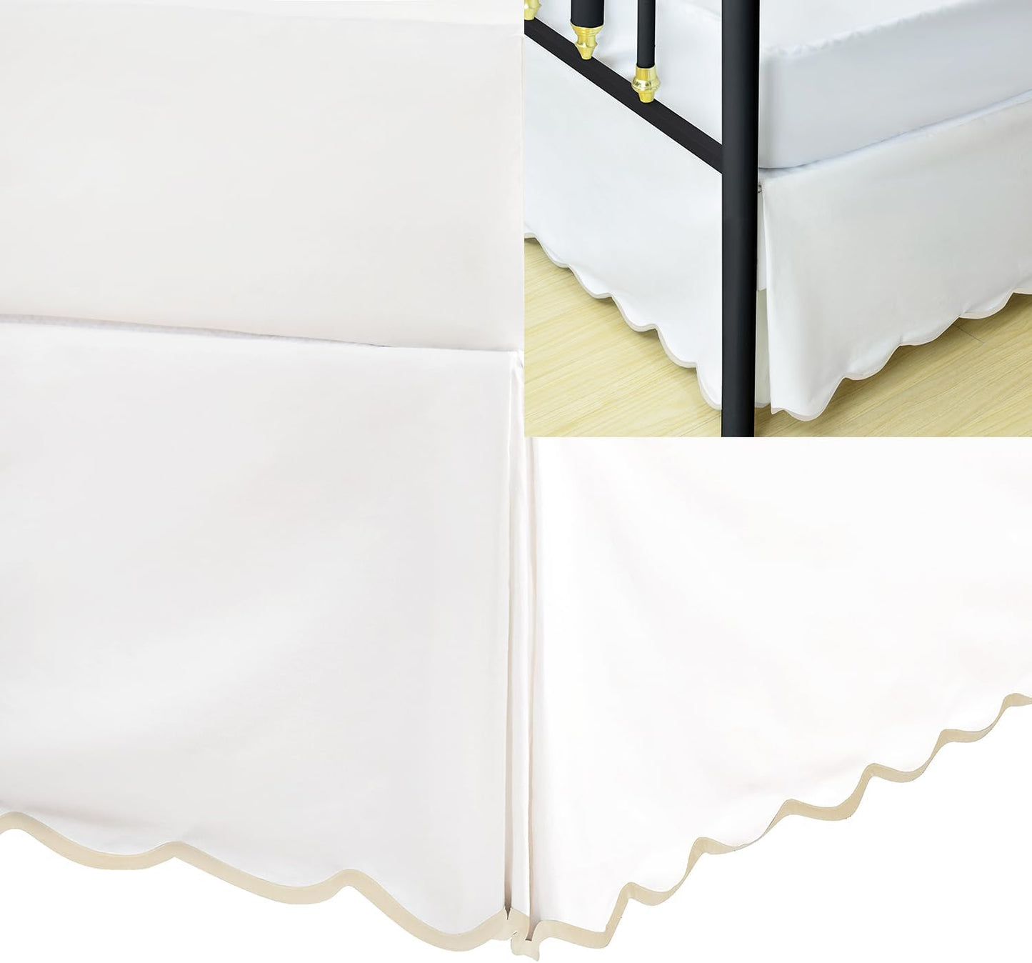 HIG King Bed Skirt - Easy Fit Scallop Edge Pleated Bedskirts with Spilt Coner, 12 Inch Drop Anti-Slip Dust Ruffle, Thick Fabric for Enhanced Privacy, Pre-Washed for Long-Lasting Use, Machine Washable