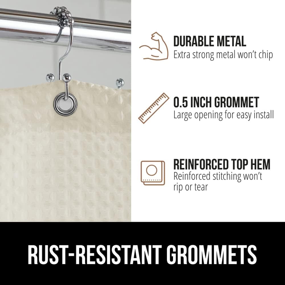 GORILLA GRIP Waffle Shower Curtain, Thick Weighted Fabric, Wrinkle and Rust Resistant, Hotel Quality Design, Heavy Duty Long Curtains for Bathroom Showers, Bath Tubs, Machine Wash, 72x72 Ivory Cream