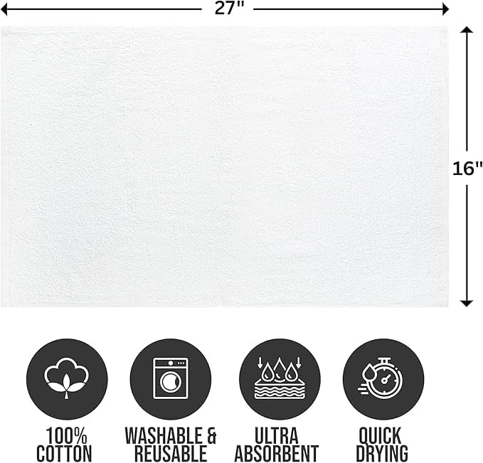 Premium 100% Cotton Hand Towels – Pack of 24, 16x27 Inch – Quick-Dry, Highly Absorbent Salon Towels for Hair Care, Gym, Spa & Bathroom – White