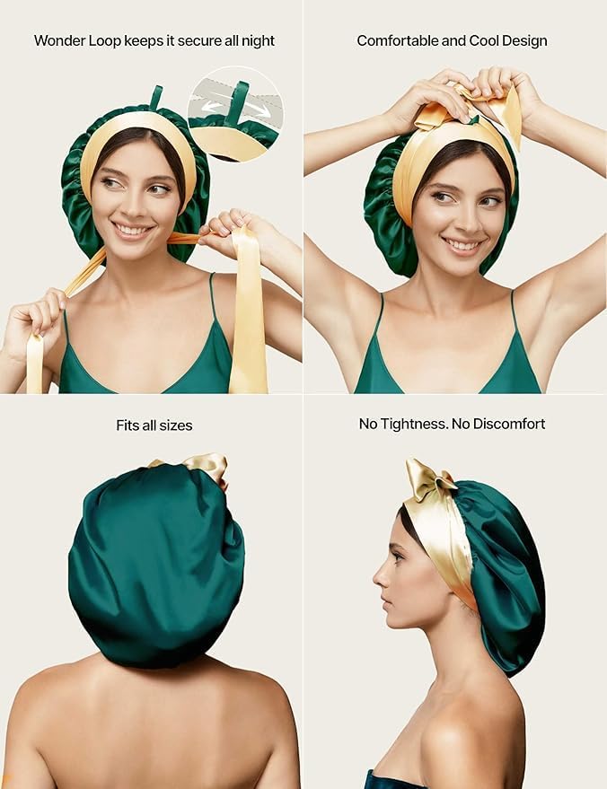 100% Mulberry Silk Bonnet for Sleeping Women with Curly Hair – Alternative to Double Layer Satin Bonnet with Tie Band