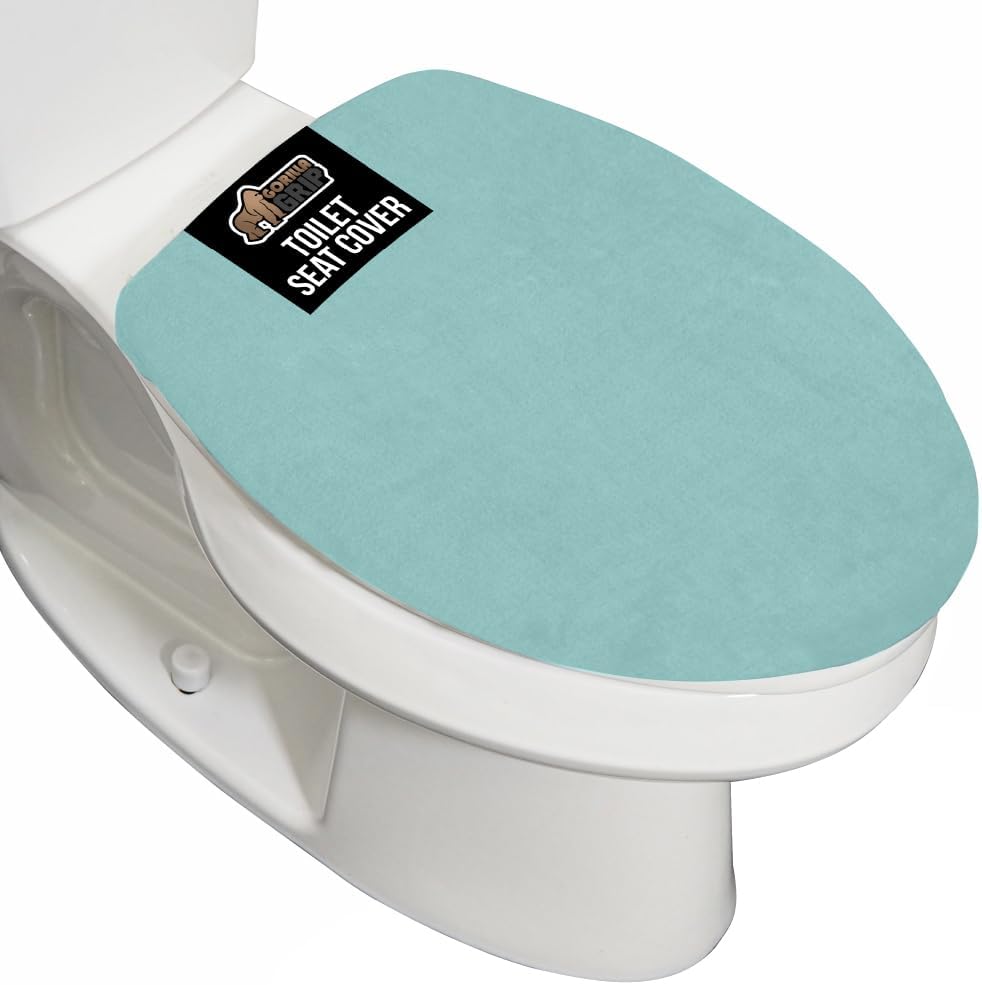 GORILLA GRIP Thick Memory Foam Bathroom Toilet Lid Seat Cover, Soft Velvet Topside, Machine Wash, Plush Cushioned Covers Fits Most Size Lids, Decorative Bath Room Accessories, 19.5x18.5, Seablue