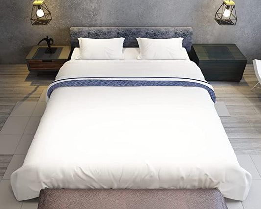 1000 TC Embroidered Duvet Cover Queen Size Set 100% Egyptian Cotton - Luxurious 1 Comforter Cover 2 Pillow Shams - 3 PC Quilt Cover Hotel Quality Long Staple Bedding (White & Navy Blue)
