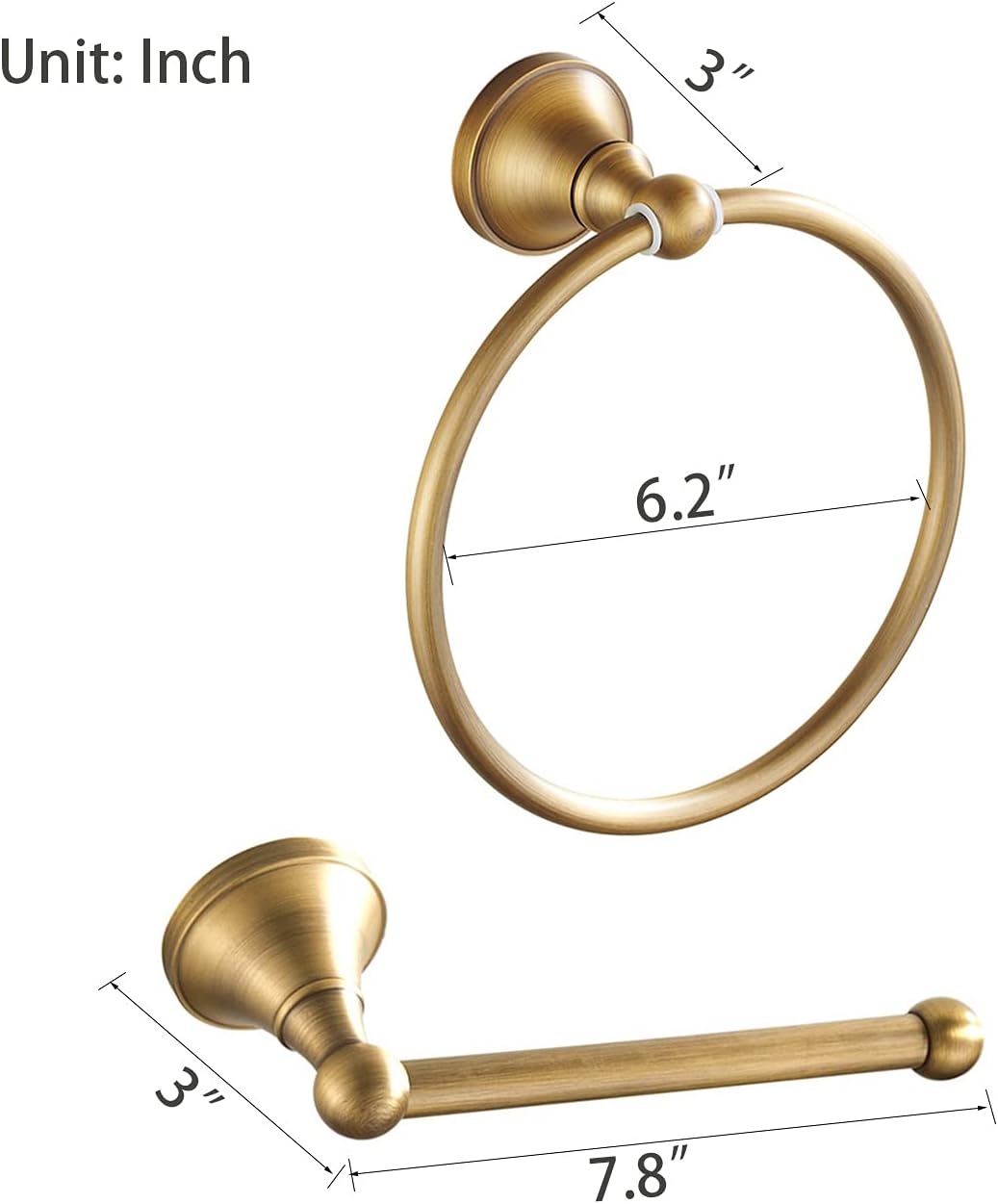 Leyden Antique Brass Toilet Paper Holder Towel Ring, Brass Hand Towel Holder Bathroom Accessories Set Retro Bathroom Hardware Tissue Toilet Roll Holder for Home or Kitchen, 2 Pieces