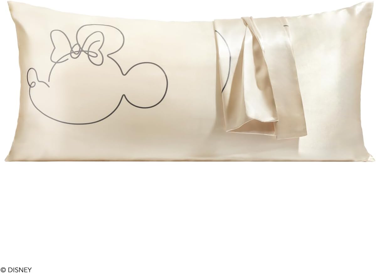 Kitsch & Disney Minnie Mouse Satin Pillowcase with Zipper Softer Than Silk, Cooling Pillow Case for Hair & Skin, Wrinkle-Free, Machine Washable, King Size (19x36)