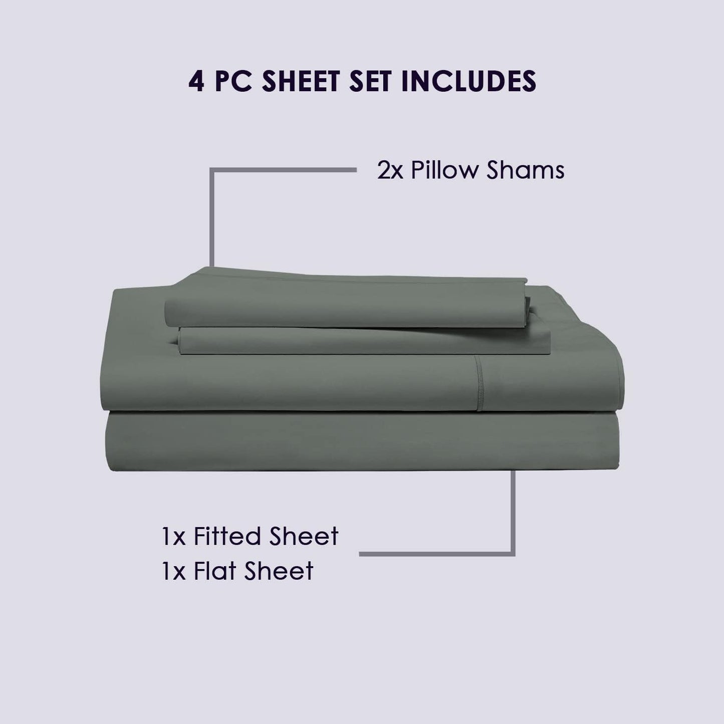 Pizuna Pure 100% Cotton King Size Sheets, 800 Thread Count Long Staple Cotton Crisp Sateen with 15in Deep Pocket (Dark Grey)