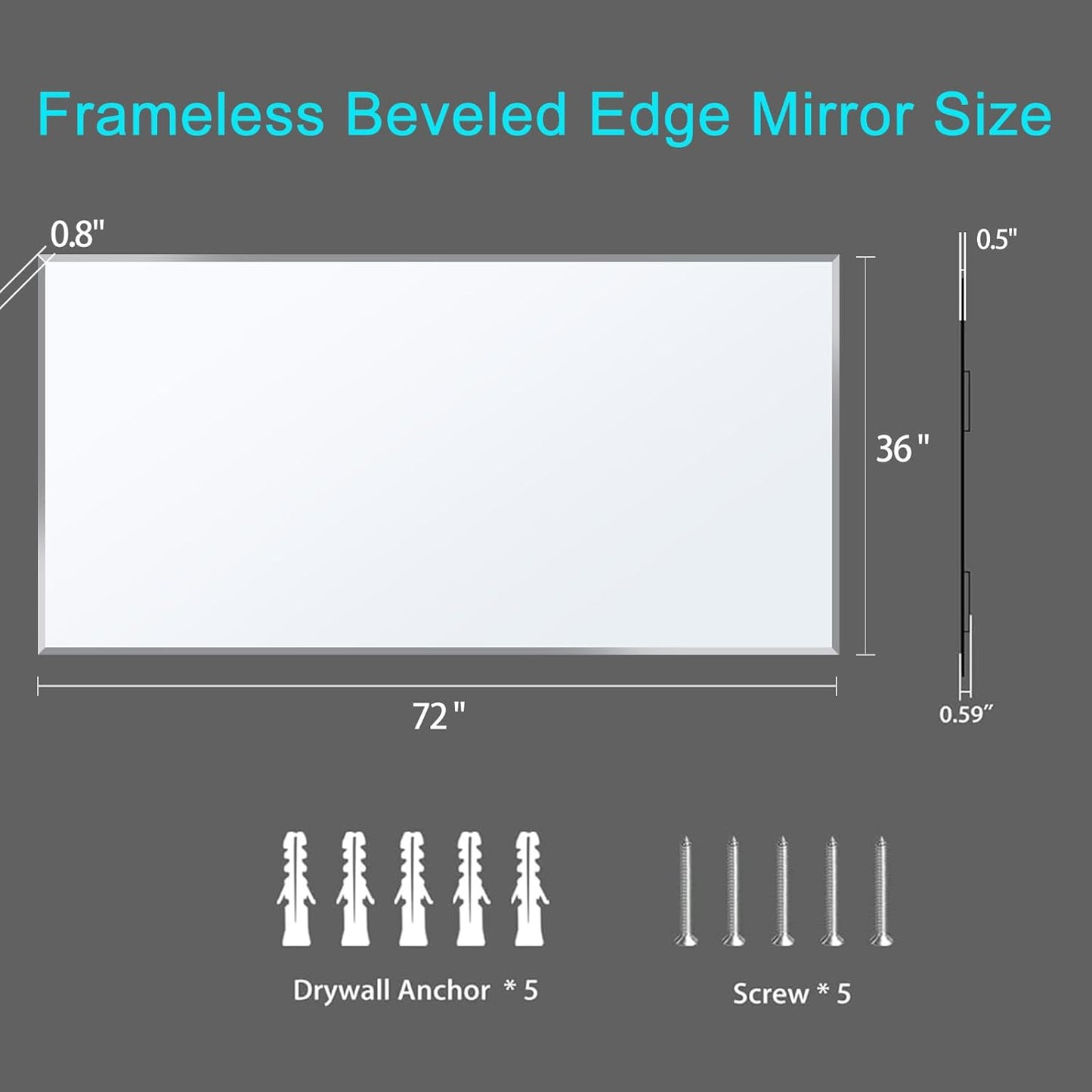 Frameless Beveled Edge Bathroom Mirror 36x72 Inch Rectangle Wall Mirror Explosion Proof and Shatterproof Bathroom Vanity Mirror Wall Mounted Hang Firmly (Horizontal or Vertical)