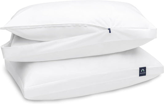 ACCURATEX Fluffy Pillow Cover, 100% Cotton Shell Filled with Down Alternative, Revive Old Flat Pillows, L Shaped Zipper Pillow Protector for Queen Size Pillow, Removable & Machine Washable