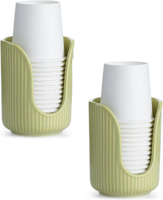 Bathroom Cup Dispenser, 3oz-4oz Ceramic Paper Cup Holder, Small Countertop Mouthwash Dixie Cups Accessories, for Vanity Countertops, Bathroom, Kitchen, and Dining Room