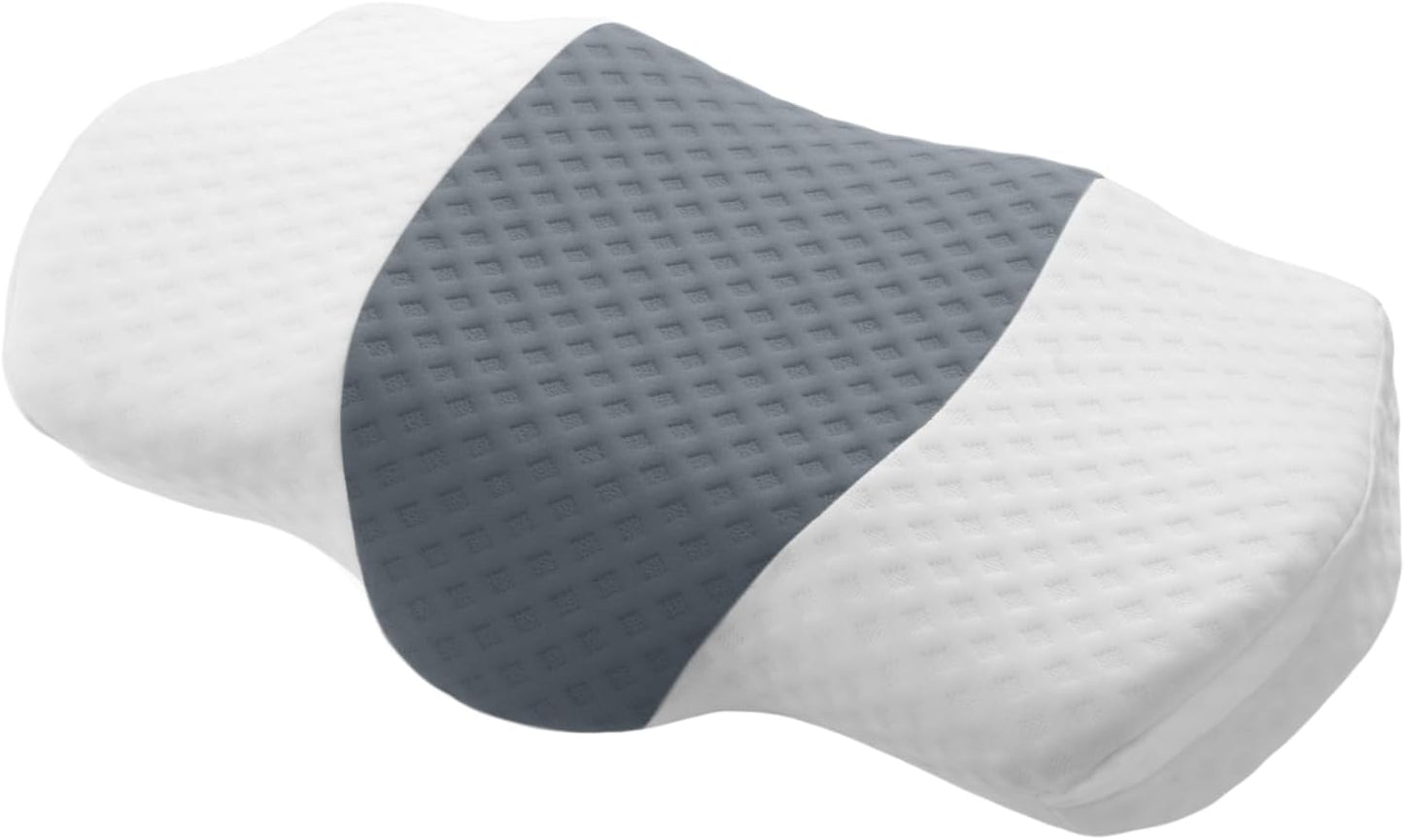 TOPPURE Cervical Neck Pillow with Breathable Pillowcase, Memory Foam Pillow Supportive for Neck & Shoulder Pain Relief for Side, Back, Stomach Sleepers(White&Grey)