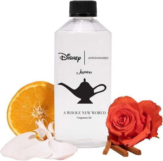 Aroma360 | Disney | A Whole New World Fragrance Oil Blend | Aladdin| Princess Jasmine | Luxury Essential Oil Diffuser | Aromatherapy Scent Diffuser Oil | Orange, Aldehydes & Jasmine 16.9 fl oz, 500mL