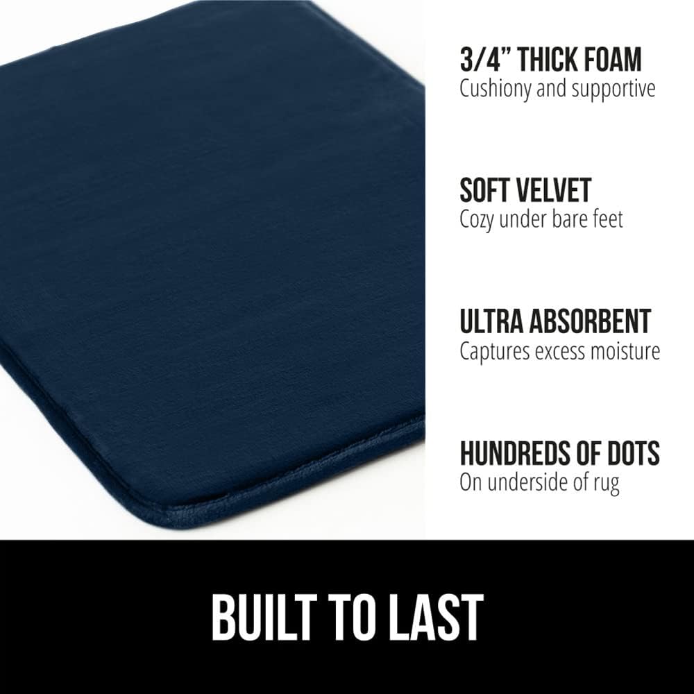 GORILLA GRIP Memory Foam Bath Rugs, Soft Absorbent Velvet Bathroom Mats, Durable Dots on Underside, Machine Washable Bathmat, Carpet Rug Room Decor for Shower Floor, 60x24 Mat, Navy Blue