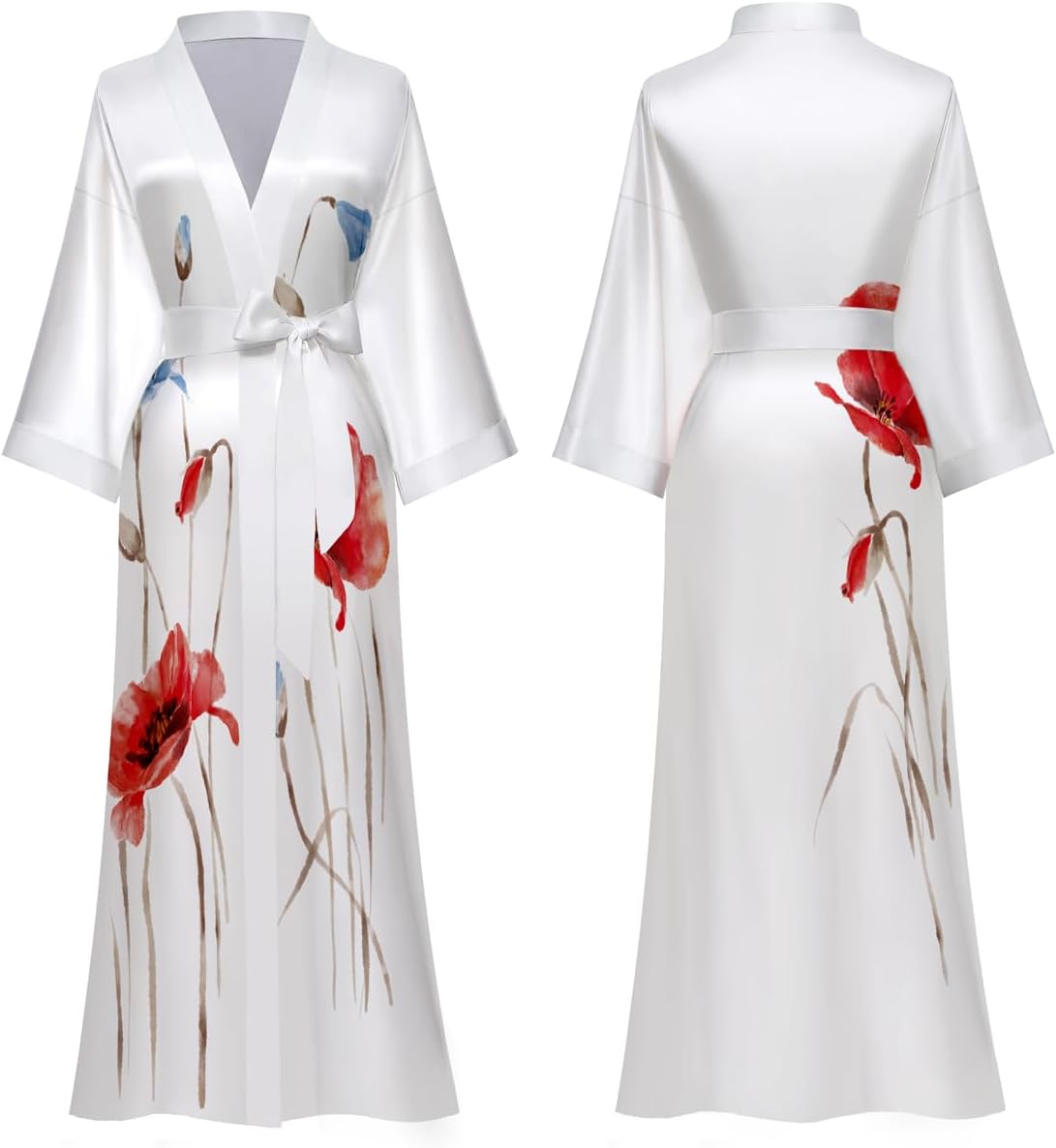 Silk Satin Robe for Women Long Japanese Kimono Robe Lightweight Soft Bathrobe Floral Luxury Dressing Gown