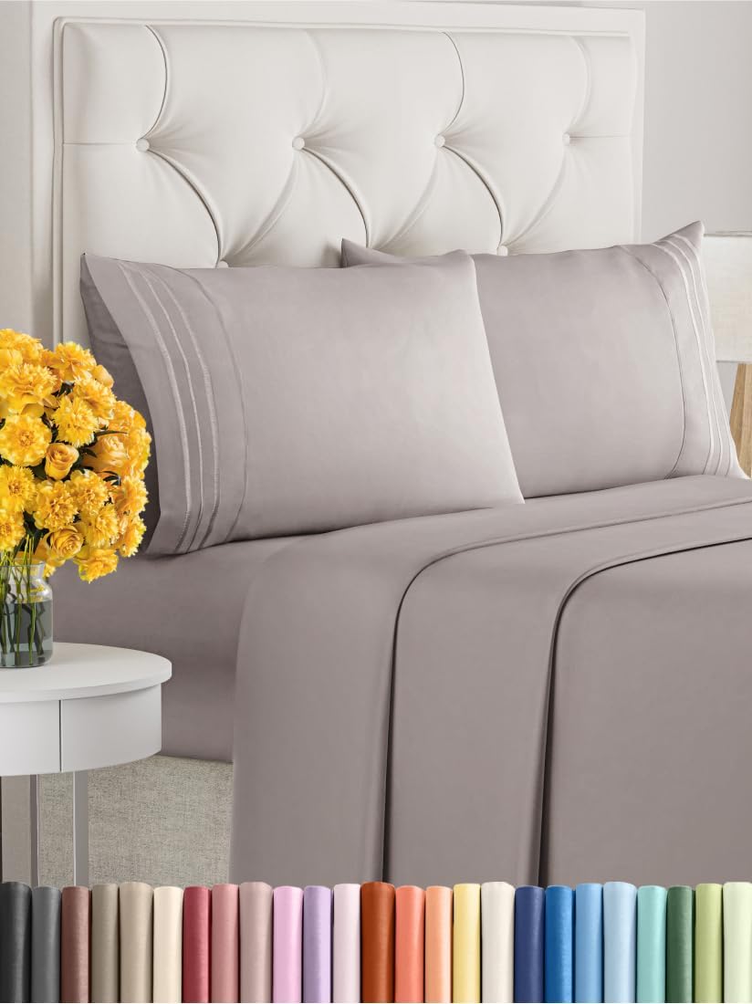 Queen Size 4 Piece Sheet Set - Extra Soft, Breathable & Cooling - Hotel Luxury Durable Bed Sheets - Deep Pockets, Easy-Fit & Wrinkle-Free - Thistle Purple Oeko-Tex
