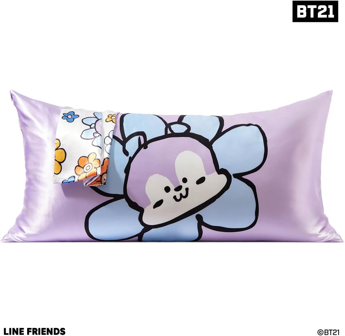 Kitsch x BT21 (Mang) Satin Pillowcase with Zipper for Hair & Skin - Softer Than Silk Pillow Cases, Smooth Cooling Pillow Cover, Wrinkle-Free, Machine Washable, King Size (19x36)