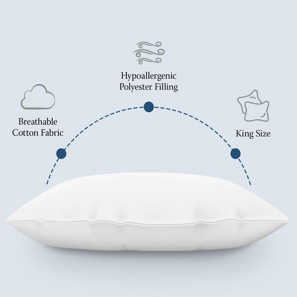 DOWNLITE 4-Pack Set of Hotel Style Hypoallergenic Down Alternative Bed Pillows – King Size, 20” x 36” – Soft/Medium Density, for Stomach & Back Sleepers – Machine Washable & Dryable