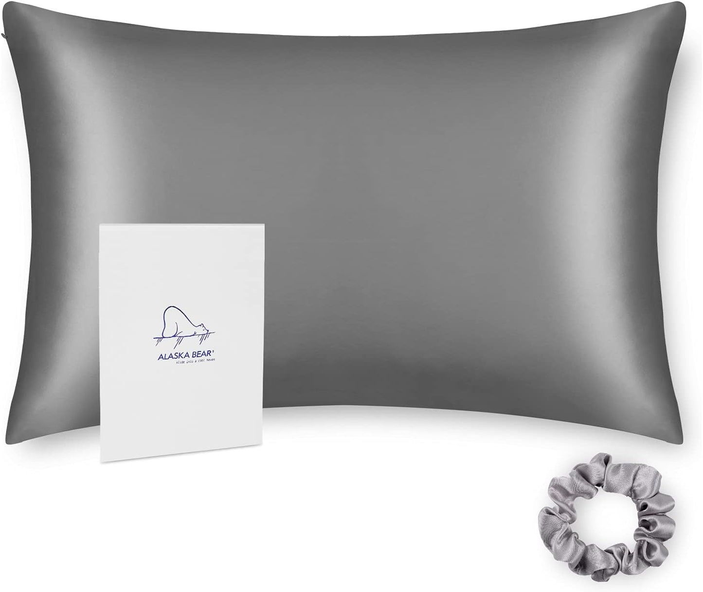 ALASKA BEAR Silk Pillowcase Men Women Beauty Anti Face Wrinkle Pillow Slip Case Real Mulberry Silk Queen Size with Zipper Closure (1pc, Iron Grey)