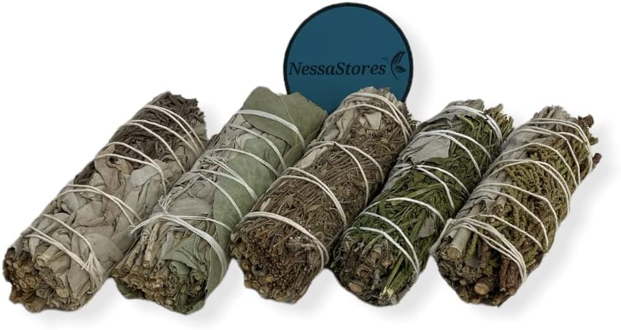 NESSASTORES - White Sage Mixture Smudge Sampler Kit 4" Bundles #JC-230 (2 Kits, 5 pcs Combination B)