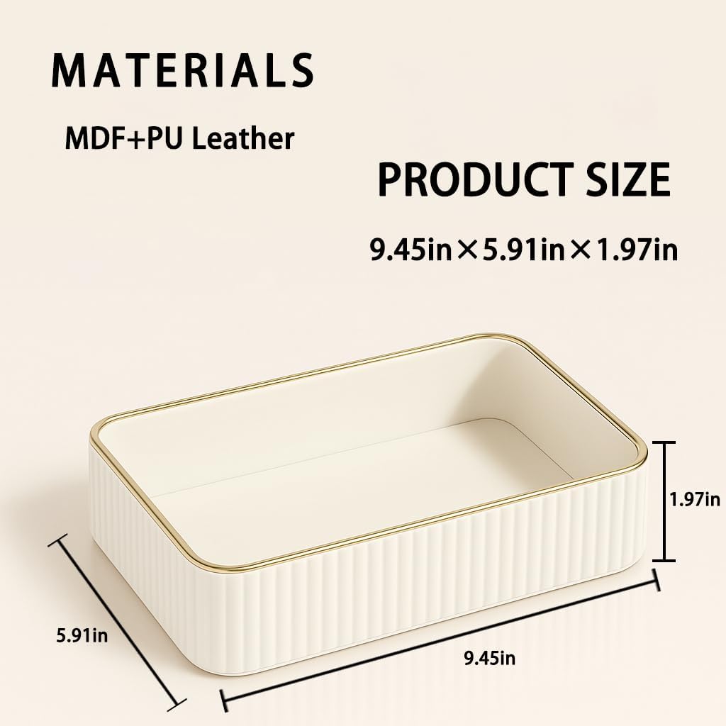 Leather Desk Organizer Tray - Decorative Vanity Perfume Tray & Jewelry Holder, Key Bowl for Entryway, Nightstand Organizer with Handles for Women and Men