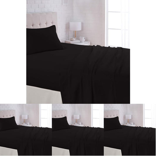 Amazon Basics Lightweight Super Soft Easy Care Wrinkle Free Microfiber 3 Piece Bed Sheet Set with 14-Inch Deep Pockets, Twin, Black, Solid, Kids, Men & Women Bedding (Pack of 4)