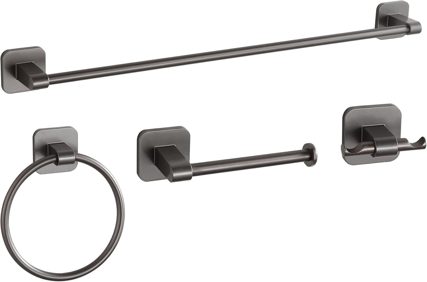 Bathroom Accessories Set, 4 Pieces Bathroom Hardware Set, 24 inch Towel Bar, Towel Racks, Robe Towel Hooks, Toilet Paper Holder Wall Mounted Or Self-Adhesive,Stainless Steel and Plastic (Gray)
