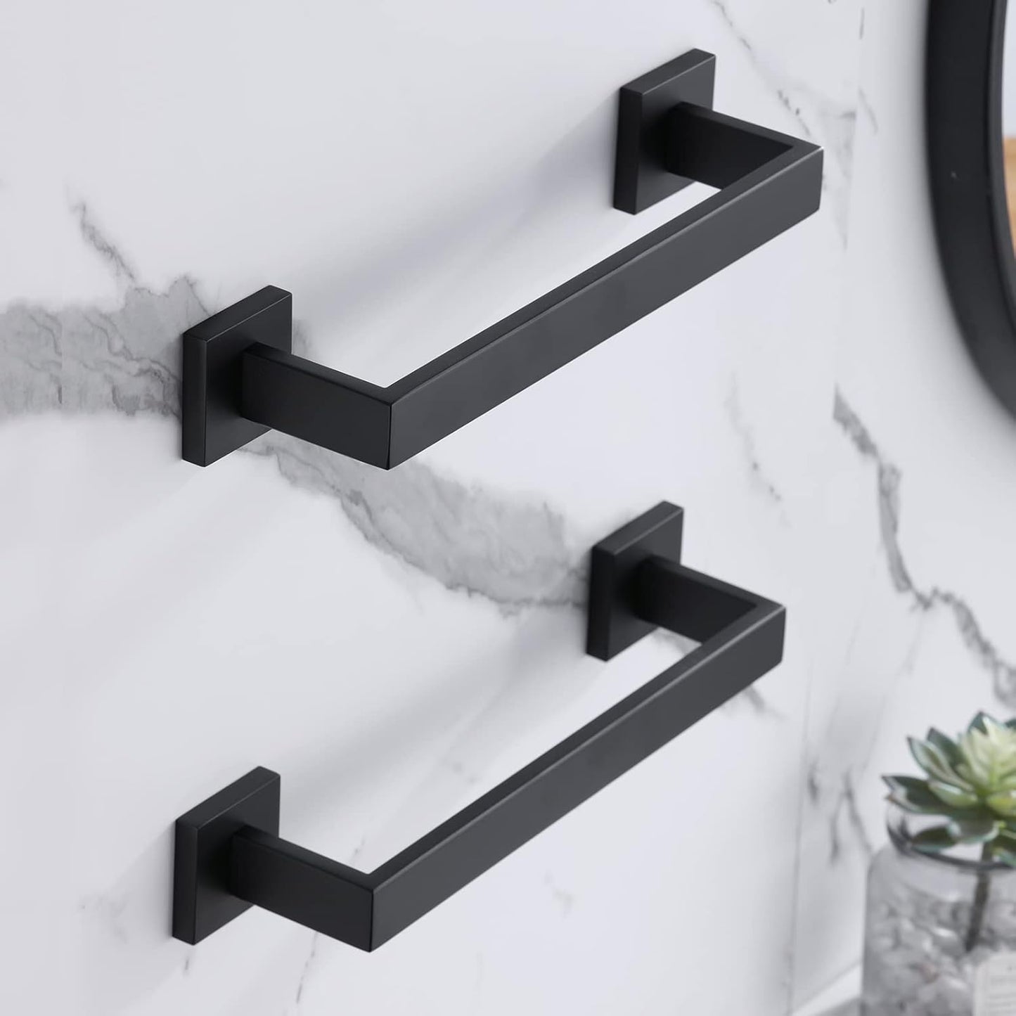 LANC 12-Inche 2-Pack Bathroom Towel Bars, Matte Black Square Bathroom Towel Racks Hand Towel Holders Total-14 Stainless Steel Wall Mount Shower Towel Rail Towel Hanger Rods,A8804-3MB