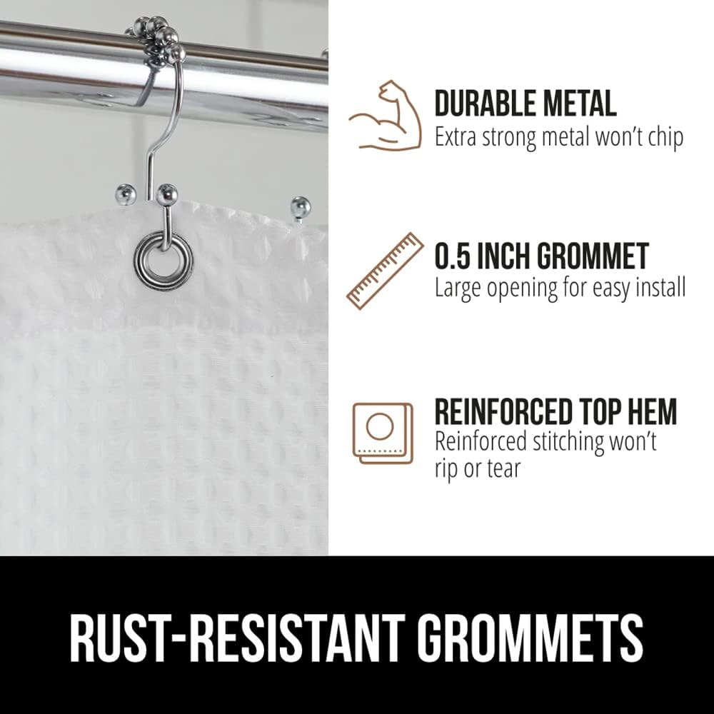GORILLA GRIP Waffle Shower Curtain, Thick Weighted Fabric, 72x78, Wrinkle and Rust Resistant, Classic Hotel Quality Design, Heavy Duty Long Curtains for Bathroom Showers, Bath Tubs, Machine Wash White