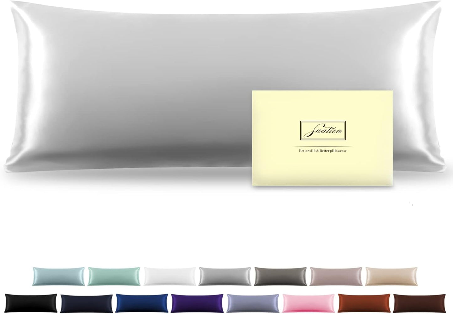 Silk Body Pillowcase Mulberry Silk Pillow Cases with Zipper Soft Breathable Smooth Cooling 20x54 inches Pillowcase for Sleep (Silver Grey,20"X 54",1Pcs)