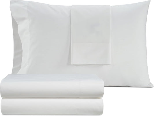 IZOD 100% Egyptian Cotton Sheets Set Full Size, Cotton Percale Crisp Sheet Set 4Pc, Lightweight & Deep Pocket fits Upto 17", Long-Staple Soft Combed, Hotel Style Sheets Luxury Bedding Sheet - White