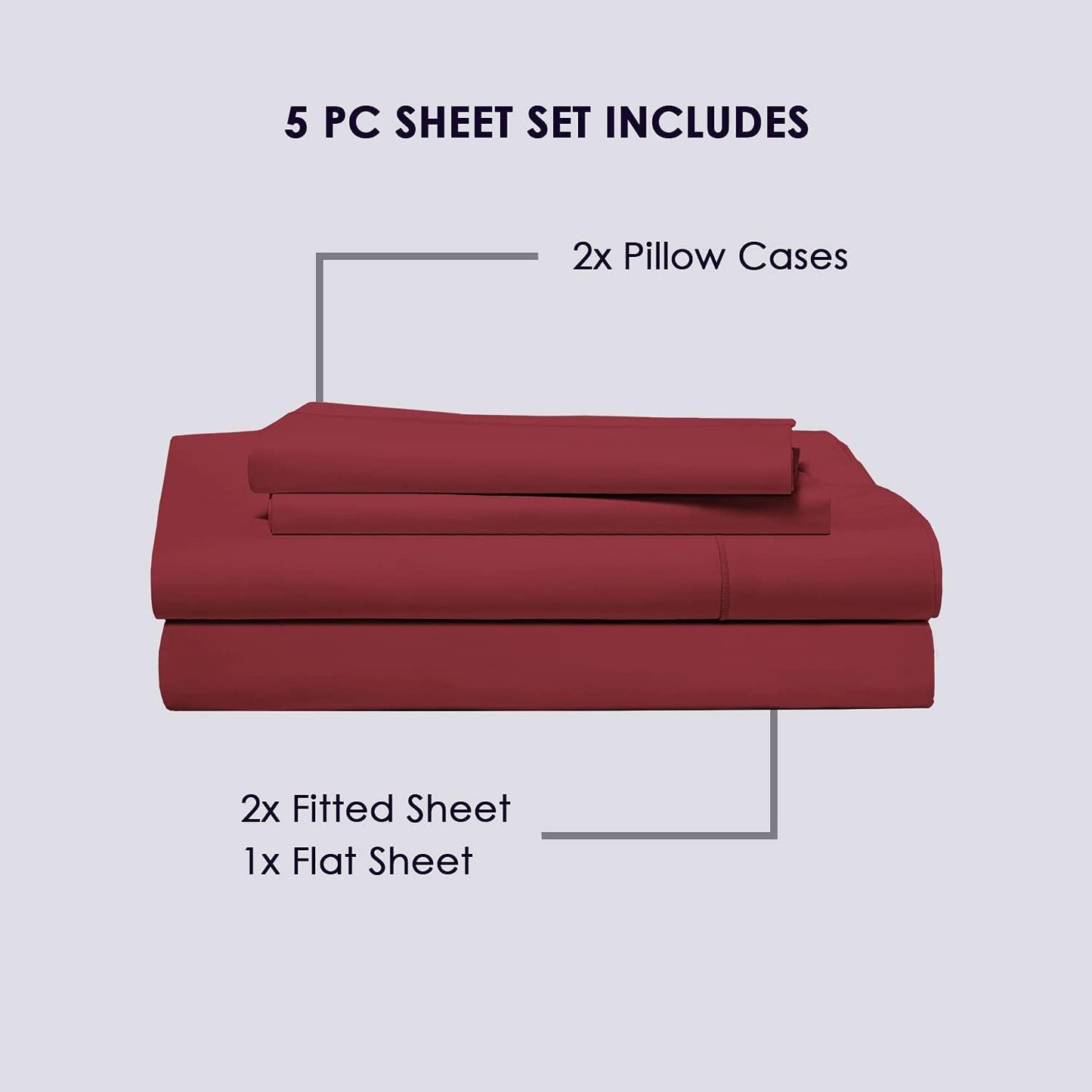 Pizuna 100% Cotton Split King Sheet Set Rio Red, 800 Thread Count 100% Long Staple Cotton Split King Sheets for Adjustable Bed, 15" Deep Pocket Sheets (Combed Cotton Bed Sheets - 5PC)