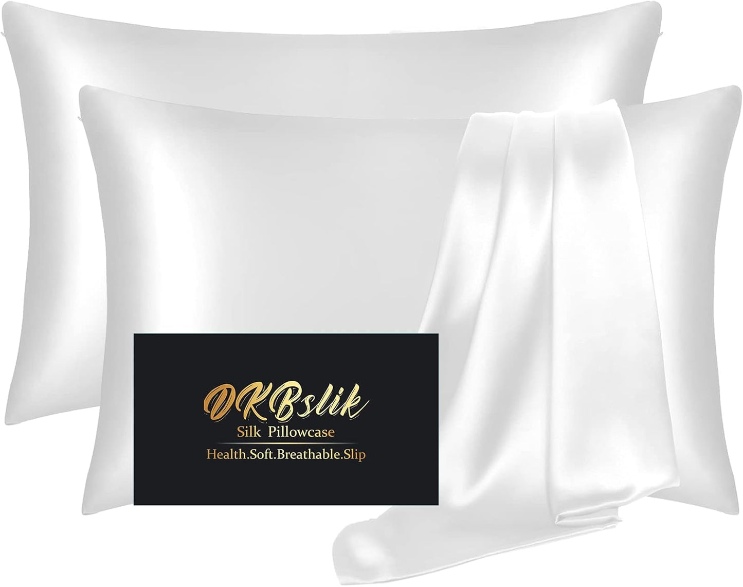 Silk Pillowcase 2 Pack, Natural Mulberry Silk Pillow Cases, Anti Acne Silk Pillowcase for Hair and Skin, King Size Silk Satin Pillowcase Set of 2 with Hidden Zipper, Gifts for Women Men, White