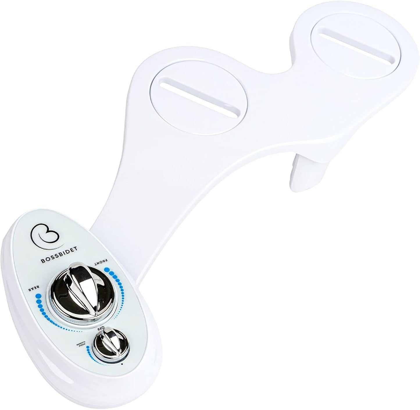 Boss Bidet Luxury White Blue - Bidet Attachment for Toilet Seat - Dual Nozzles, Self-Cleaning, Non-Electric Water Sprayer, Save Money On Toilet Paper and Reduce Waste