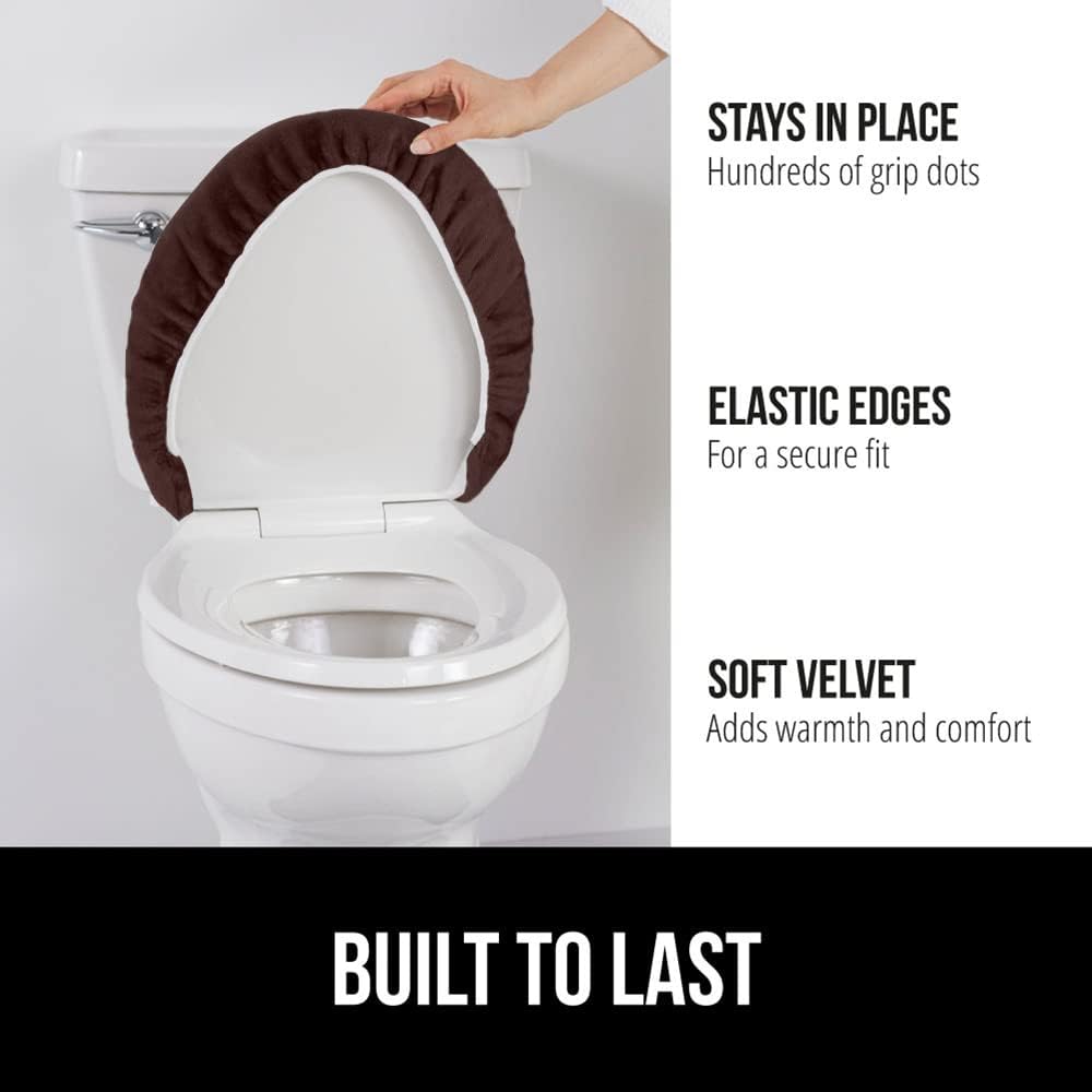GORILLA GRIP Thick Memory Foam Bathroom Toilet Lid Seat Cover, Soft Velvet Topside, Machine Wash, Plush Cushioned Covers Fits Most Size Lids, Decorative Bath Room Accessories, 19.5x18.5, Brown