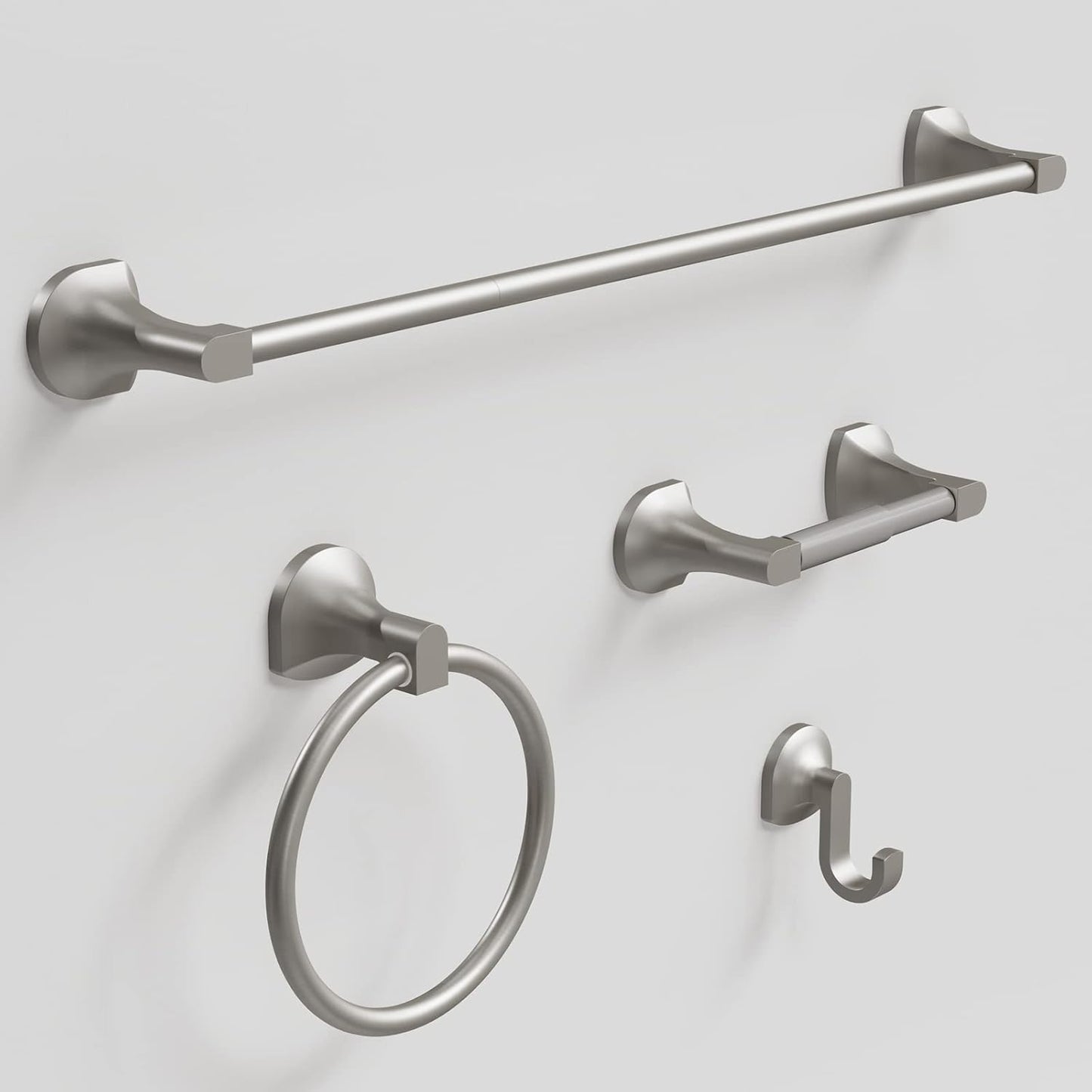 BGL Bathroom Hardware Set Brushed Nickel Adjustable Expandable Towel Bar 4-Piece Bathroom Accessory Set Wall Mounted Robe Hook Toilet Paper Holder Towel Ring Towel Bar