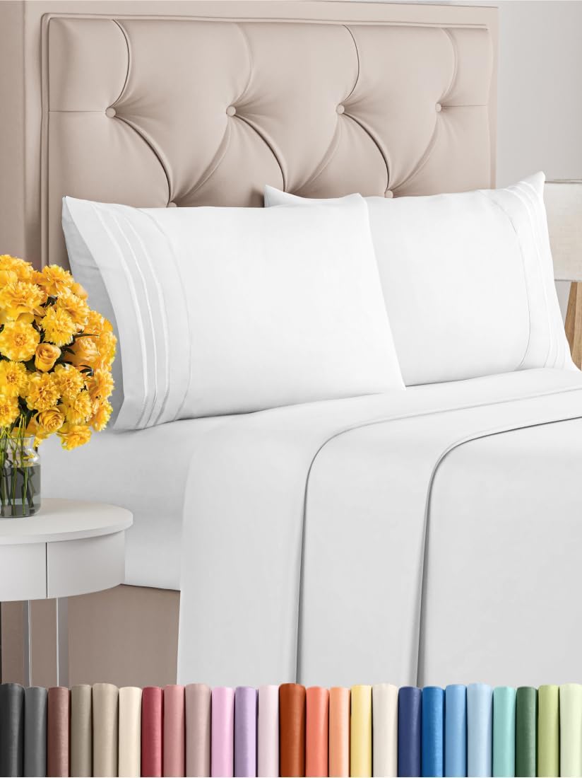 Hotel Luxury Durable Bed Sheets - Full Size 4 Piece Sheet Set - Extra Soft, Breathable And Cooling - Deep Pockets, Easy-Fit & Wrinkle-Free - Bright White Oeko-Tex