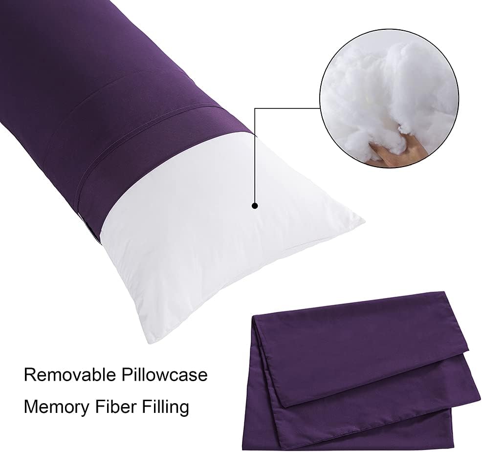 ELNIDO QUEEN Body Pillow with Pillowcase - Soft Long Bed Pillow for Adults -v Breathable Full Body Pillow Insert for Sleeping, 20x54inches, Purple
