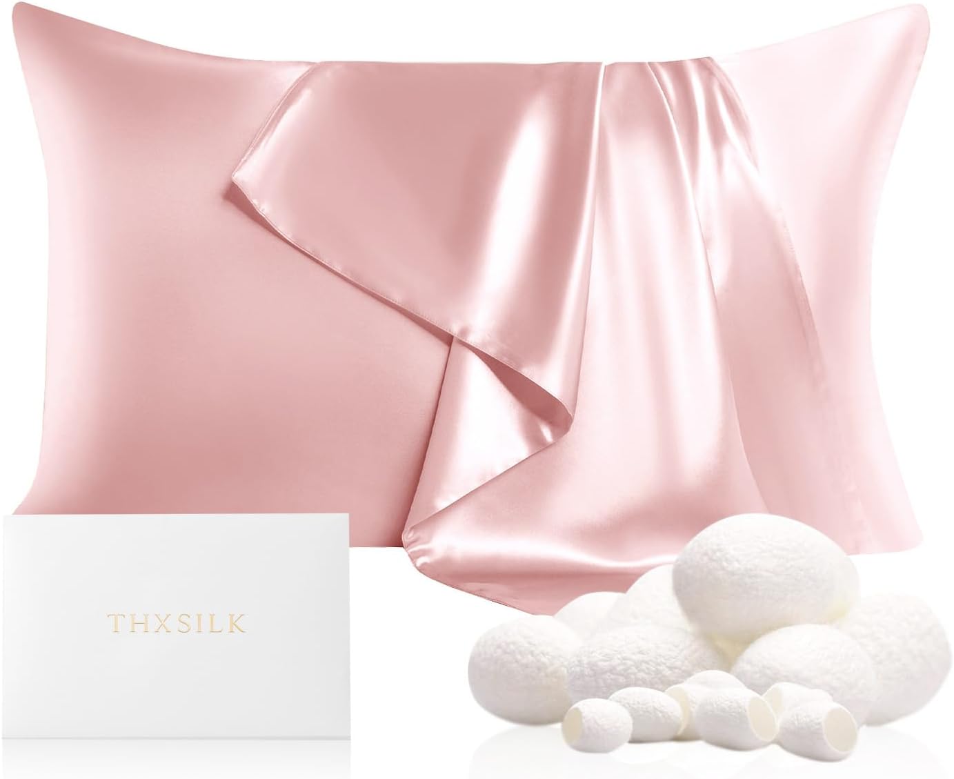 THXSILK Hypoallergenic Zipper Pillow Case, Highest Grade 6A+ 100% Pure Mulberry Real Silk Pillowcase, 22 Momme Both Sides for Hair and Skin, Acne Free, 1PC (Light Pink, Queen Size 20"x30")