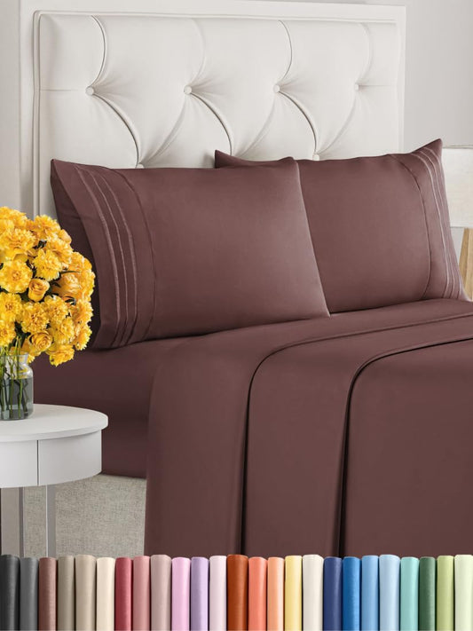 Full Size 4 Piece Sheet Set - Extra Soft, Breathable & Cooling Sheets - Hotel Luxury Durable Bed Sheets for Women & Men - Deep Pockets, Easy-Fit & Wrinkle-Free Sheets - Dark Russet Oeko-Tex Bed Sheets