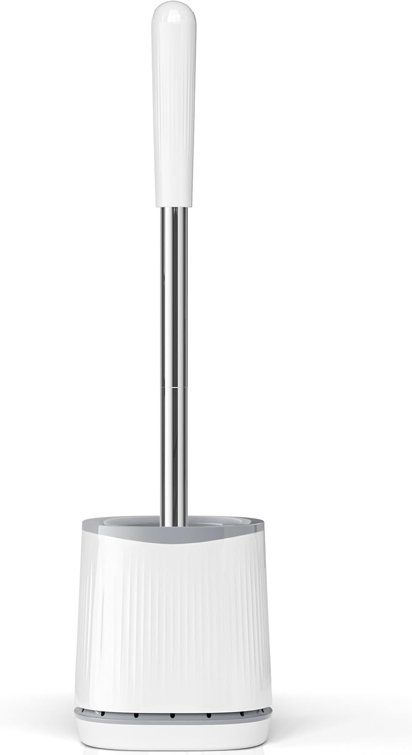 TRENTI Toilet Brush, Toilet Brush and Holder Set, Bristles Toilet Bowl Brush Head with Ventilated Holder, Wall Mounted Compact Toilet Brush Set for Bathroom Deep Cleaning (1, White)