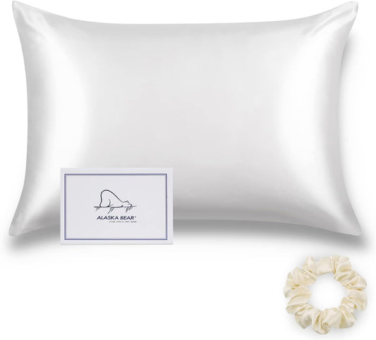 ALASKA BEAR Silk Pillowcase Envelope Closure, 22 Momme 100 Percent Mulberry Silk Pillow Slip Foldover Design, Washable and NO Zipper, King(1, Cool White)