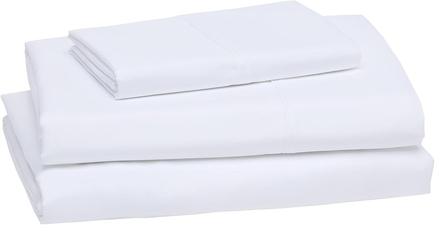 Amazon Basics Lightweight Super Soft Easy Care Wrinkle Free Microfiber 3 Piece Bed Sheet Set with 14-Inch Deep Pockets, Twin, Bright White, Solid, Kids, Men & Women Bedding