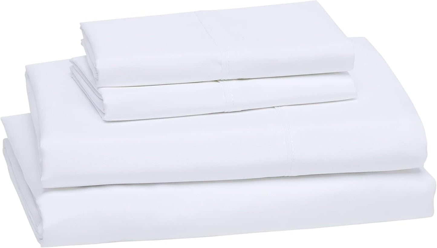 Amazon Basics Luxury, Ultra Soft, Breathable Lightweight Microfiber 4 Piece Bed Sheet Set with 14-Inch Deep Pockets, King, Bright White, Solid