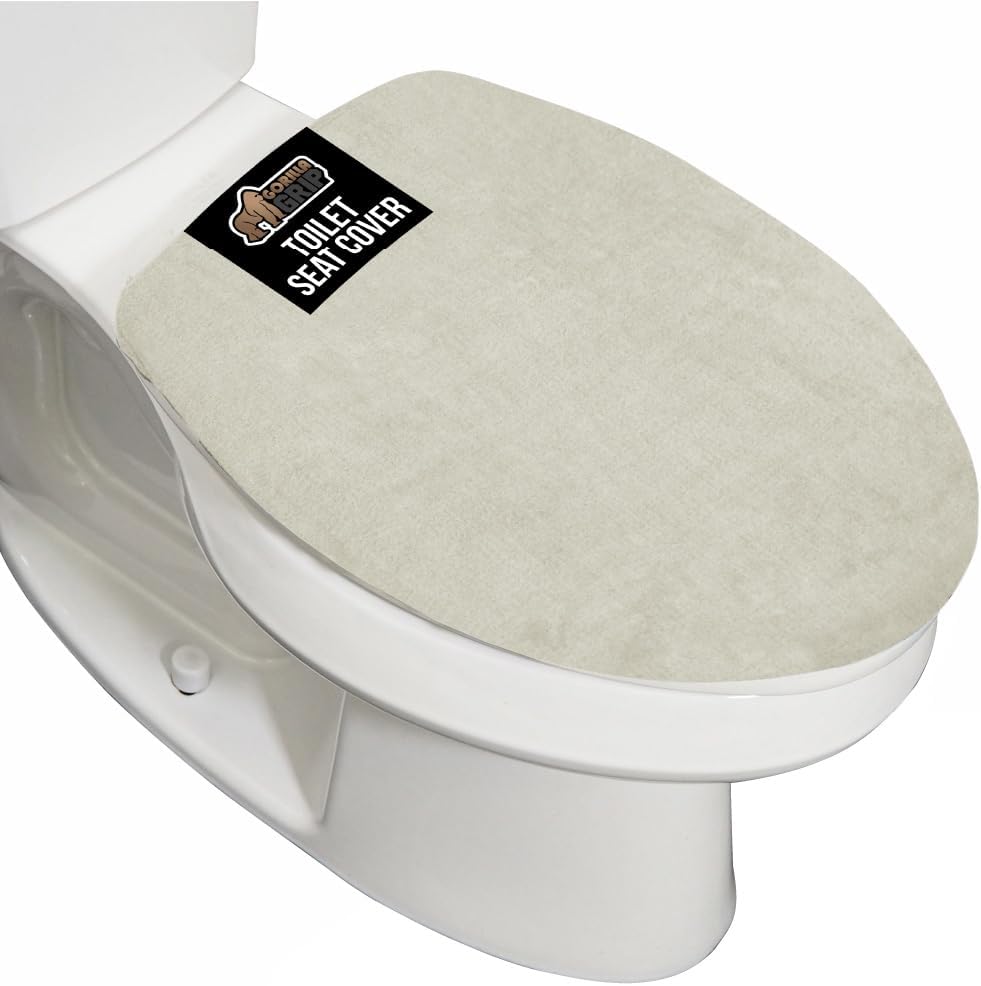 GORILLA GRIP Thick Memory Foam Bathroom Toilet Lid Seat Cover, Soft Velvet Topside, Machine Wash, Plush Cushioned Covers Fits Most Size Lids, Decorative Bath Room Accessories, 19.5x18.5, Ivory