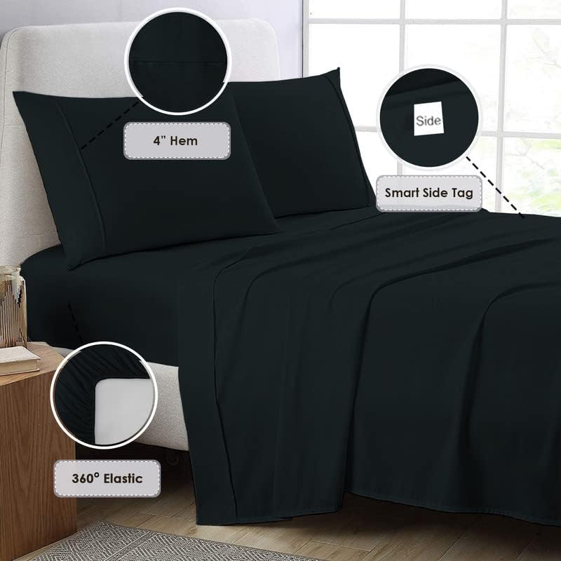 Pizuna Pure 100% Cotton Sheets California King Size, 800 Thread Count Long Staple Cotton Crisp Sateen Sheets California King with 15inch Deep Pocket (Combed Black Cotton Sheets California King)