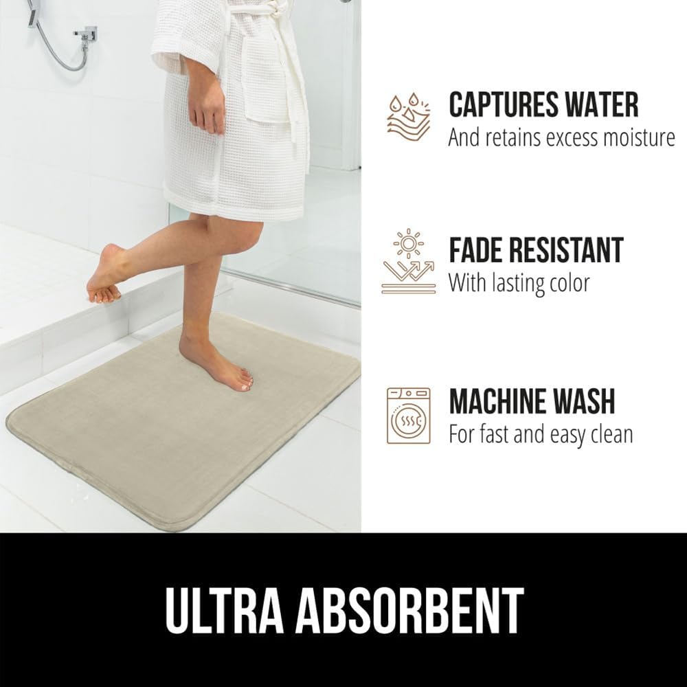 GORILLA GRIP Memory Foam Bath Rugs, Soft Absorbent Velvet Bathroom Mats, Durable Dots on Underside, Machine Washable Bathmat, Carpet Rug Room Decor for Shower Floor, 36x24 Mat, Champagne